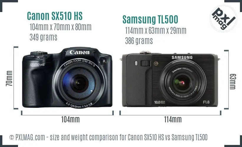 Canon SX510 HS vs Samsung TL500 size comparison