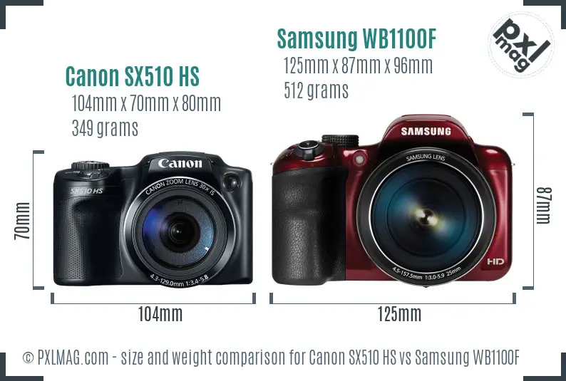 Canon SX510 HS vs Samsung WB1100F size comparison