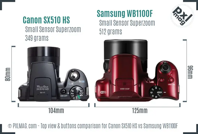 Canon SX510 HS vs Samsung WB1100F top view buttons comparison