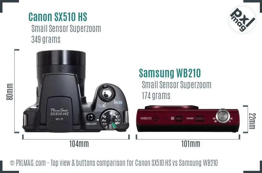 Canon SX510 HS vs Samsung WB210 top view buttons comparison