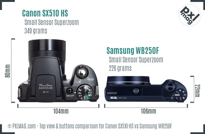 Canon SX510 HS vs Samsung WB250F top view buttons comparison