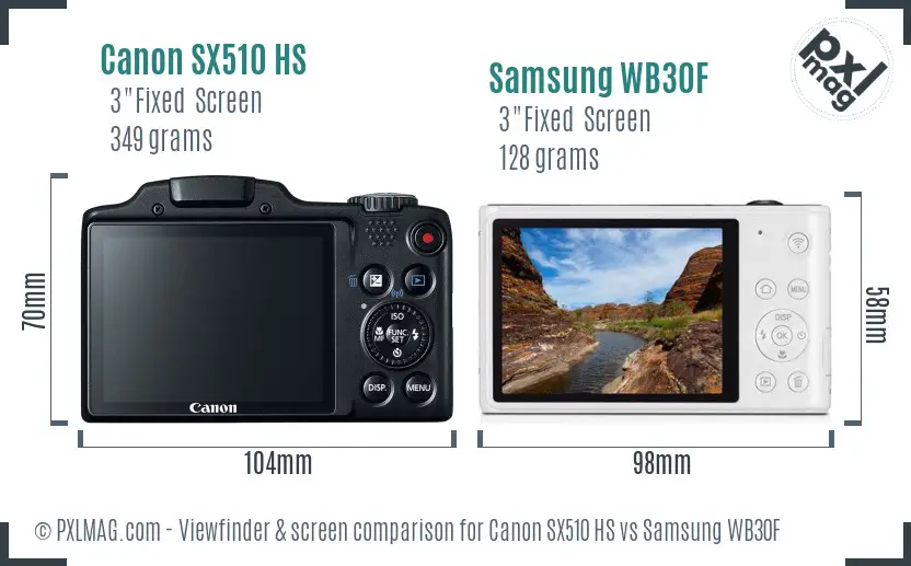 Canon SX510 HS vs Samsung WB30F Screen and Viewfinder comparison