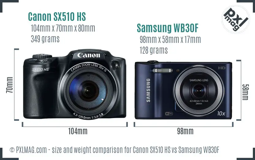 Canon SX510 HS vs Samsung WB30F size comparison