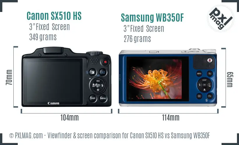 Canon SX510 HS vs Samsung WB350F Screen and Viewfinder comparison