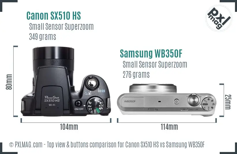 Canon SX510 HS vs Samsung WB350F top view buttons comparison