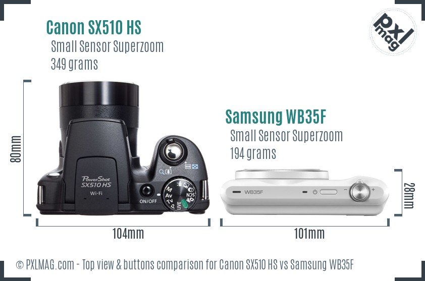 Canon SX510 HS vs Samsung WB35F top view buttons comparison