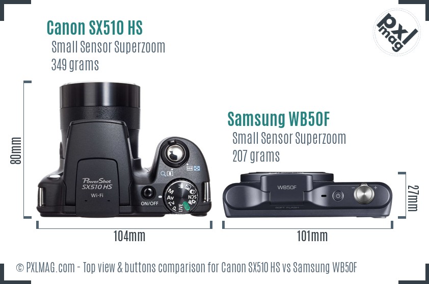 Canon SX510 HS vs Samsung WB50F top view buttons comparison