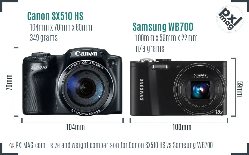 Canon SX510 HS vs Samsung WB700 size comparison