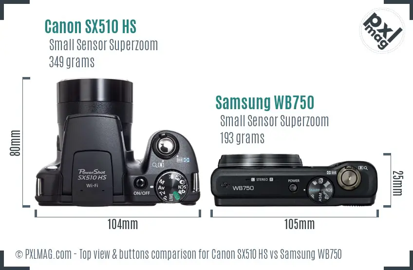 Canon SX510 HS vs Samsung WB750 top view buttons comparison