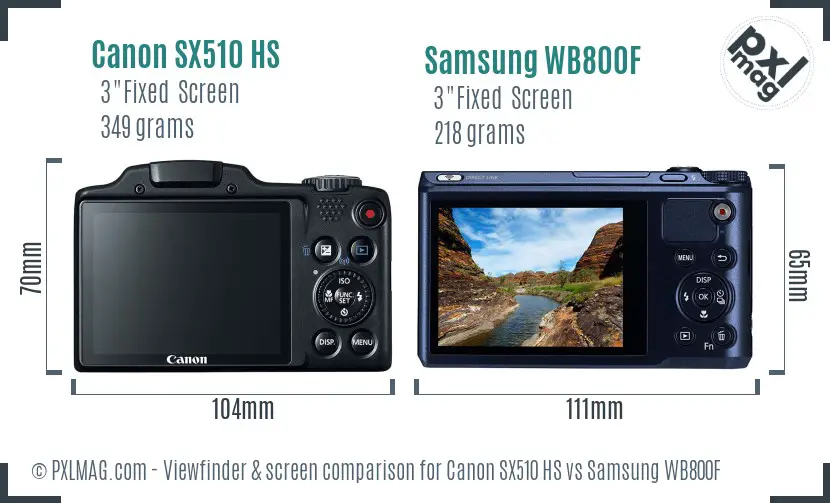 Canon SX510 HS vs Samsung WB800F Screen and Viewfinder comparison