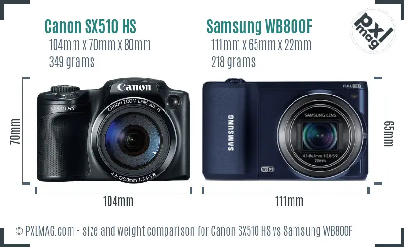 Canon SX510 HS vs Samsung WB800F size comparison