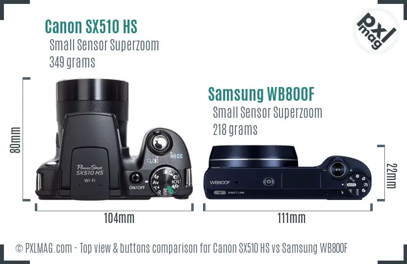 Canon SX510 HS vs Samsung WB800F top view buttons comparison