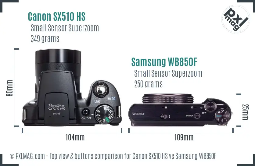 Canon SX510 HS vs Samsung WB850F top view buttons comparison