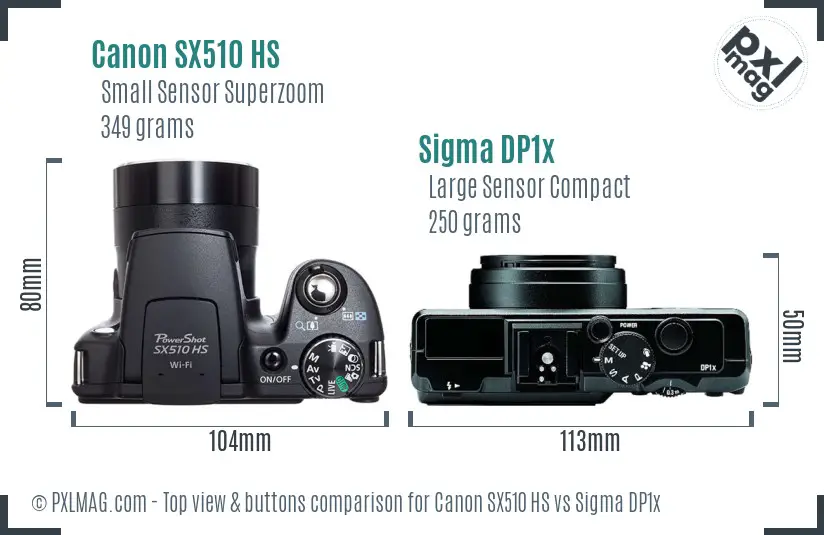 Canon SX510 HS vs Sigma DP1x top view buttons comparison