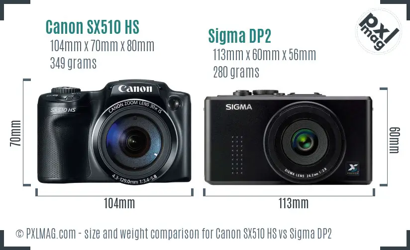 Canon SX510 HS vs Sigma DP2 size comparison Canon SX510 HS vs Sigma DP2 size comparison