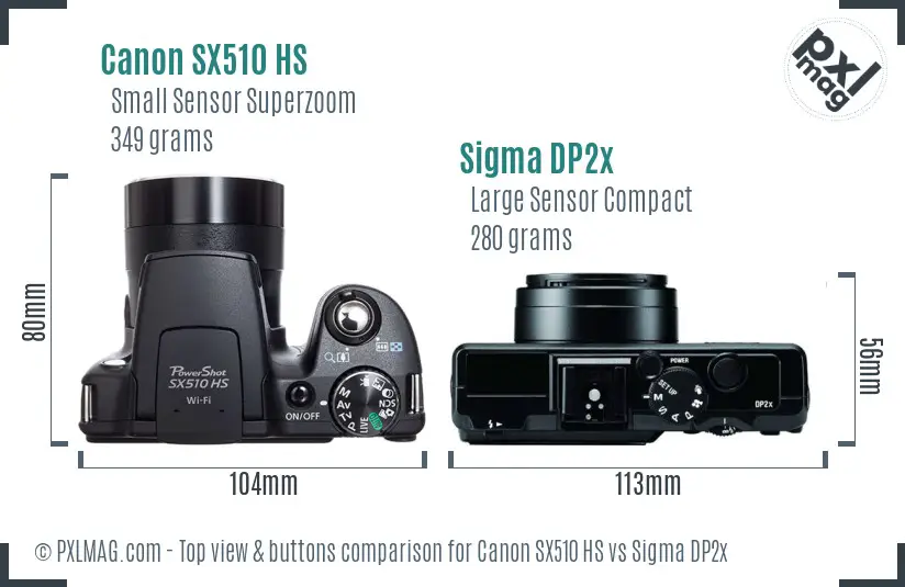 Canon SX510 HS vs Sigma DP2x top view buttons comparison