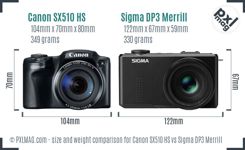 Canon SX510 HS vs Sigma DP3 Merrill size comparison Canon SX510 HS vs Sigma DP3 Merrill size comparison