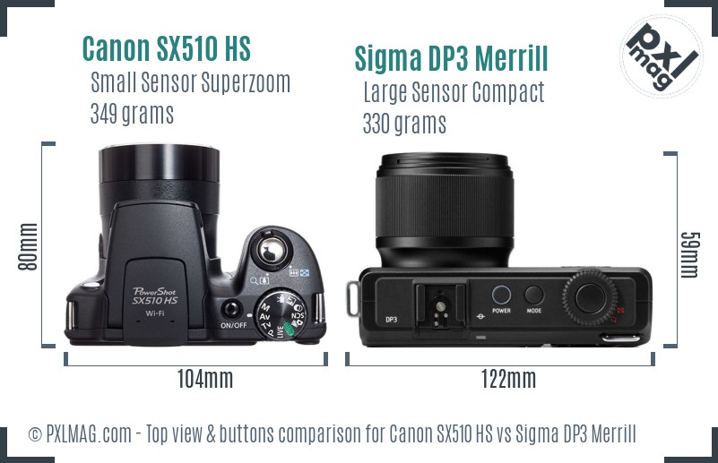 Canon SX510 HS vs Sigma DP3 Merrill top view buttons comparison
