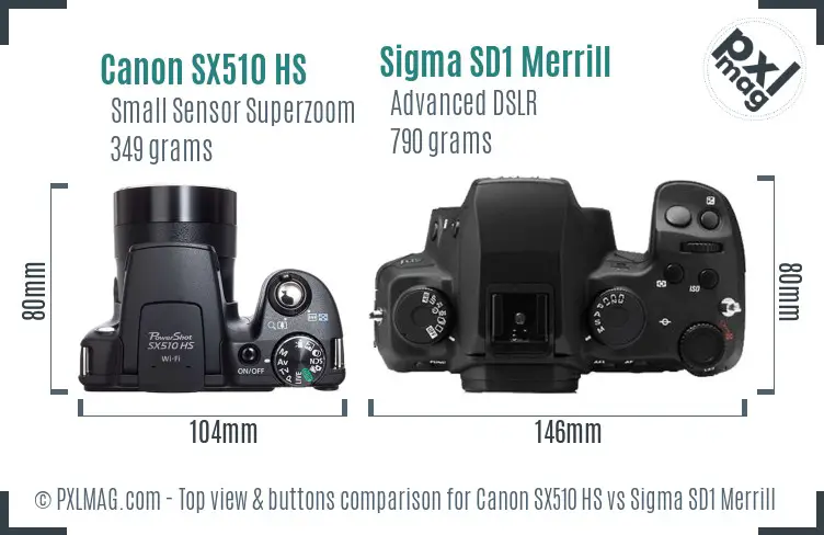 Canon SX510 HS vs Sigma SD1 Merrill top view buttons comparison