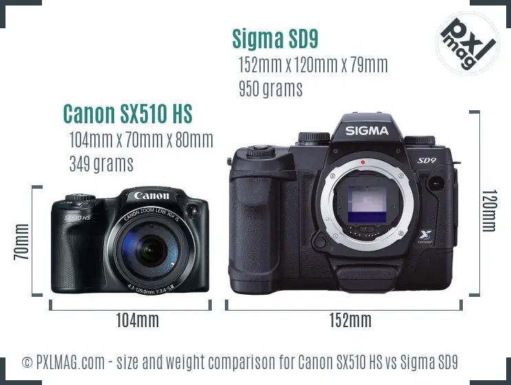 Canon SX510 HS vs Sigma SD9 size comparison