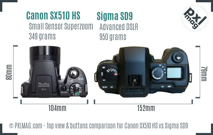 Canon SX510 HS vs Sigma SD9 top view buttons comparison