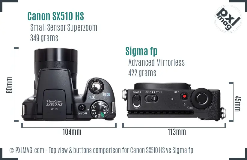 Canon SX510 HS vs Sigma fp top view buttons comparison