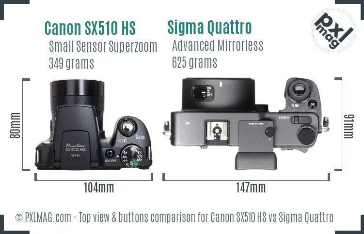 Canon SX510 HS vs Sigma Quattro top view buttons comparison