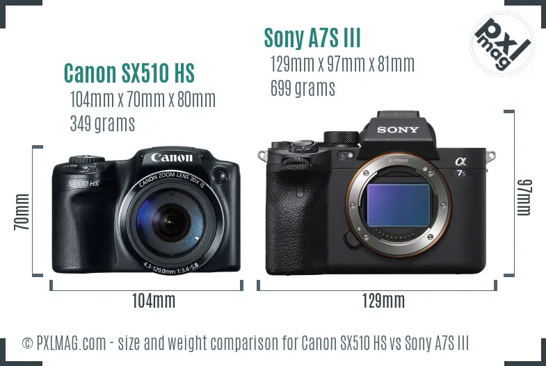 Canon SX510 HS vs Sony A7S III size comparison