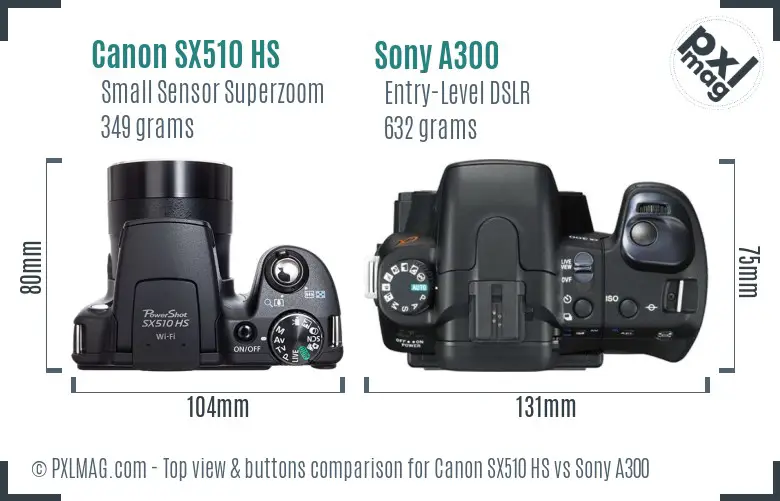 Canon SX510 HS vs Sony A300 top view buttons comparison Canon SX510 HS vs Sony A300 top view buttons comparison