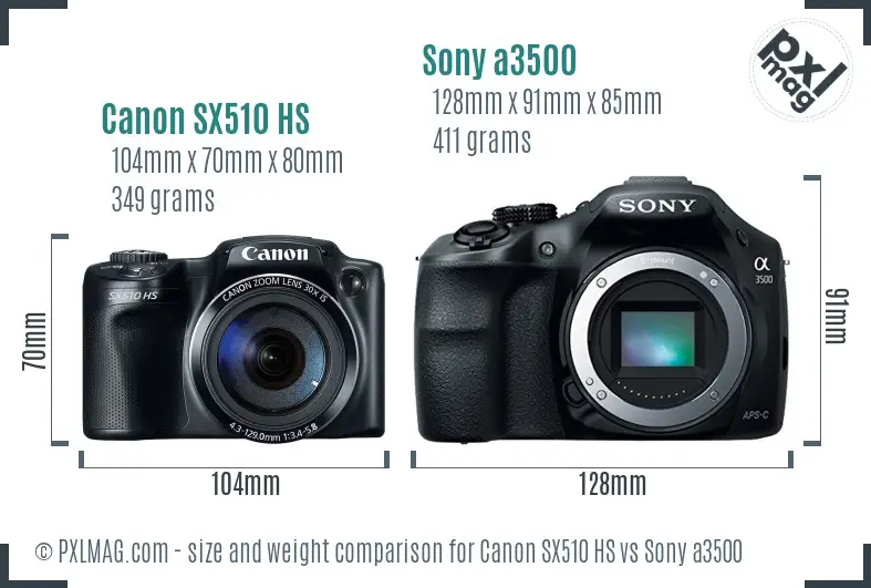 Canon SX510 HS vs Sony a3500 size comparison