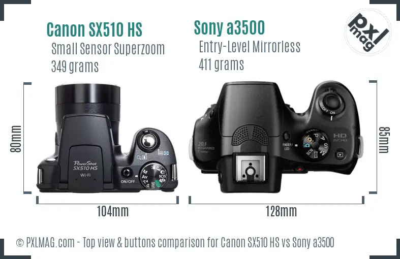 Canon SX510 HS vs Sony a3500 top view buttons comparison