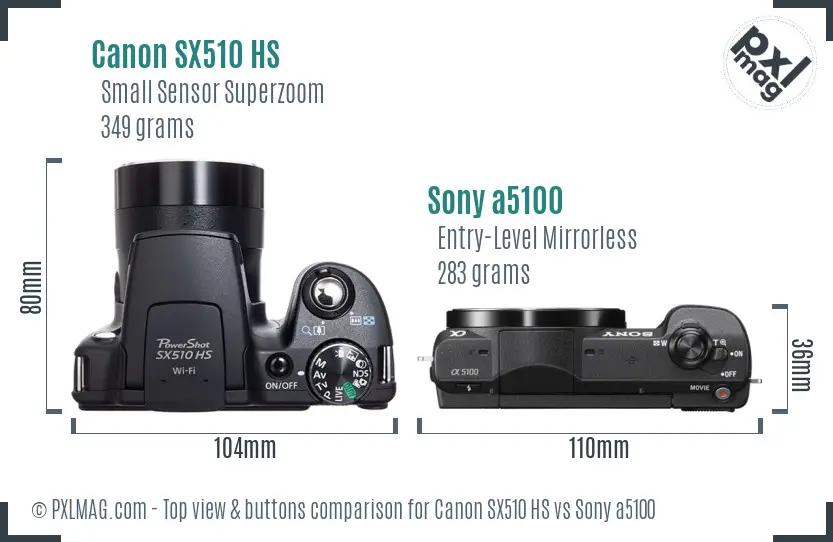 Canon SX510 HS vs Sony a5100 top view buttons comparison