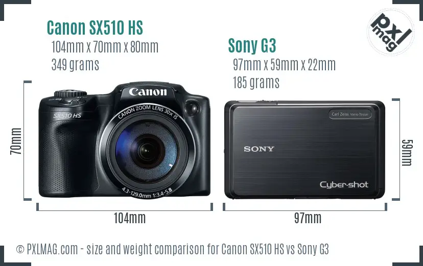 Canon SX510 HS vs Sony G3 size comparison