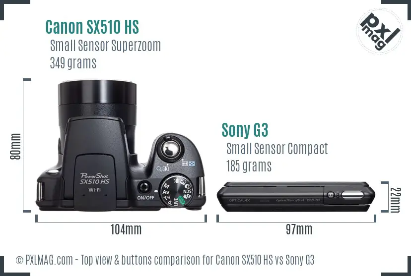 Canon SX510 HS vs Sony G3 top view buttons comparison