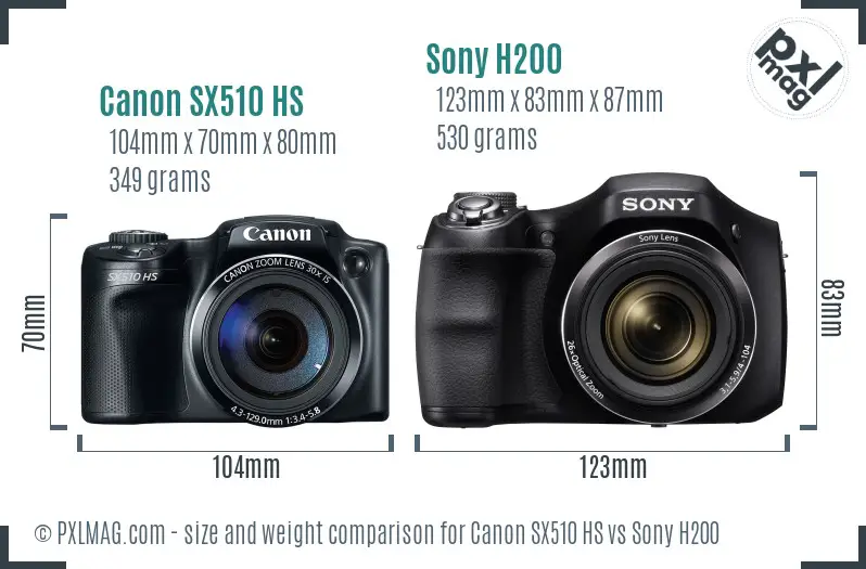 Canon SX510 HS vs Sony H200 size comparison