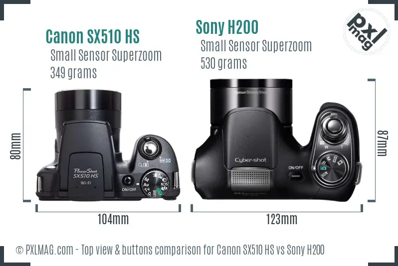 Canon SX510 HS vs Sony H200 top view buttons comparison
