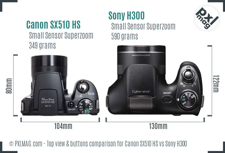 Canon SX510 HS vs Sony H300 top view buttons comparison Canon SX510 HS vs Sony H300 top view buttons comparison