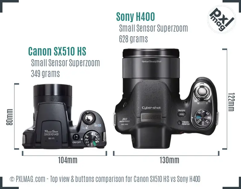 Canon SX510 HS vs Sony H400 top view buttons comparison