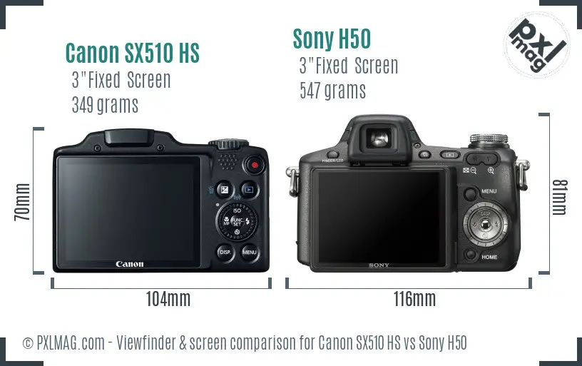 Canon SX510 HS vs Sony H50 Screen and Viewfinder comparison
