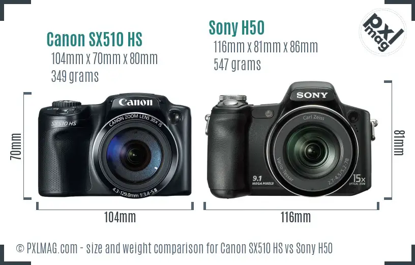Canon SX510 HS vs Sony H50 size comparison