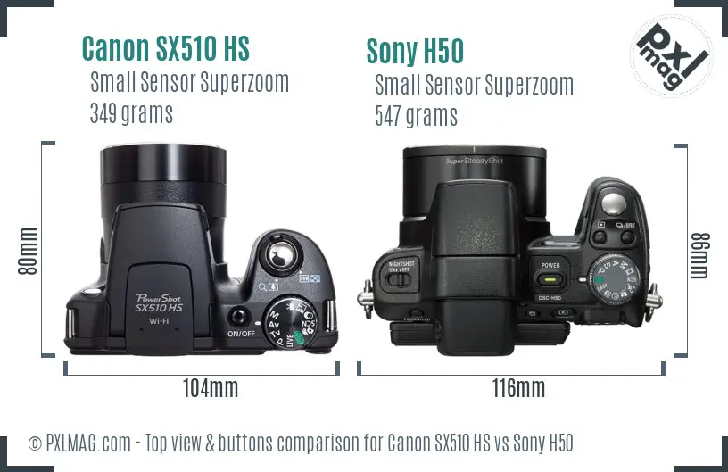 Canon SX510 HS vs Sony H50 top view buttons comparison