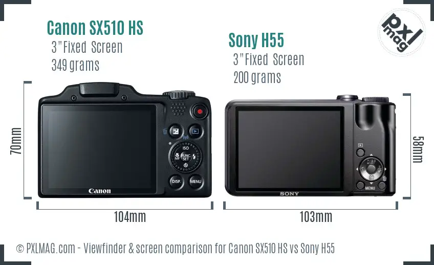 Canon SX510 HS vs Sony H55 Screen and Viewfinder comparison
