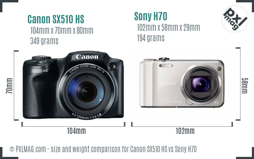 Canon SX510 HS vs Sony H70 size comparison