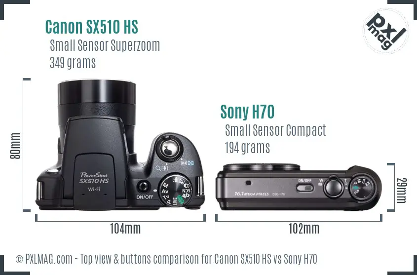 Canon SX510 HS vs Sony H70 top view buttons comparison