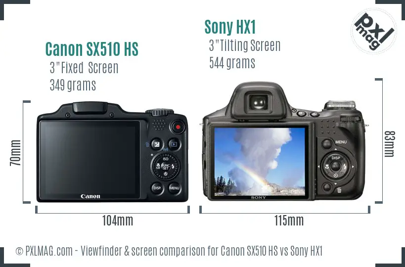 Canon SX510 HS vs Sony HX1 Screen and Viewfinder comparison