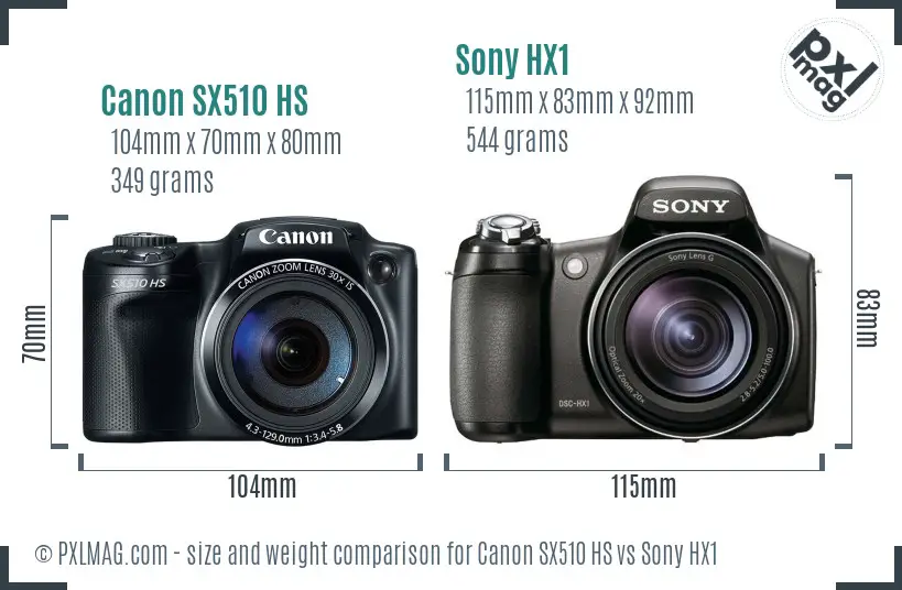 Canon SX510 HS vs Sony HX1 size comparison