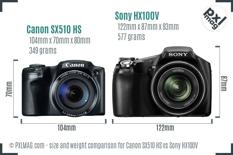 Canon SX510 HS vs Sony HX100V size comparison Canon SX510 HS vs Sony HX100V size comparison