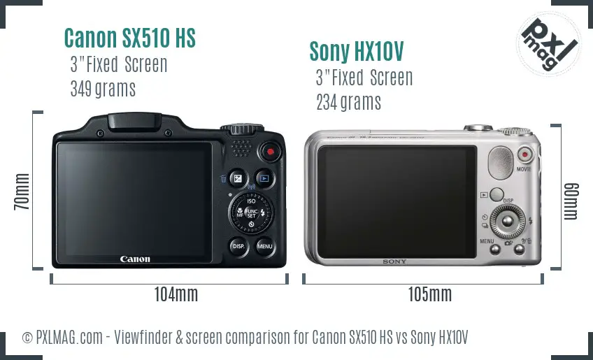 Canon SX510 HS vs Sony HX10V Screen and Viewfinder comparison