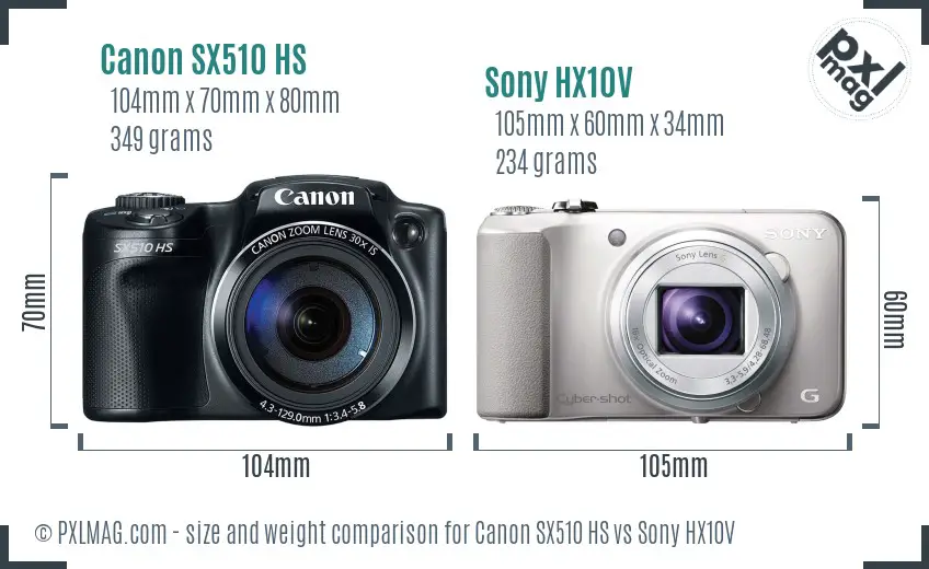 Canon SX510 HS vs Sony HX10V size comparison