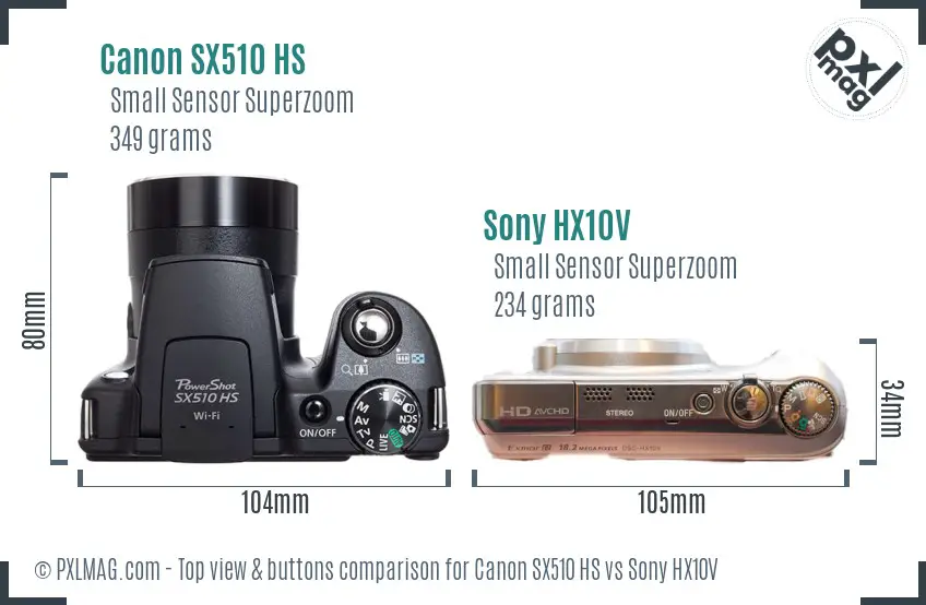 Canon SX510 HS vs Sony HX10V top view buttons comparison